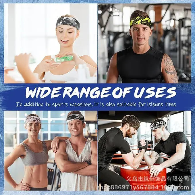 Sports Headband Men Women Printed Wide Sports Sweatband Stretch Elastic Fitness Gym Running Tennis Headwrap Yoga Hair Bands 1pc