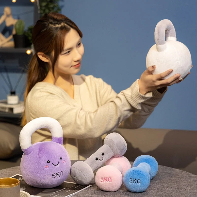 New Funny Kettlebell Barbell Plush Pendant Pillow Soft Fitness Plush Toy